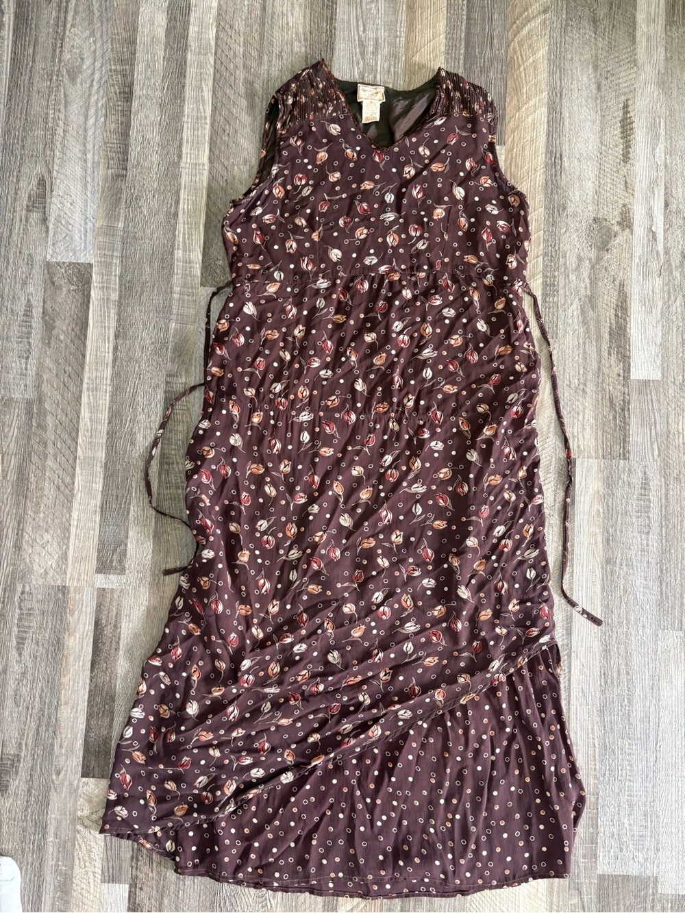 April Cornell Vintage Cottagecore Brown Floral Sleeveless Midi Dress Medium - Picture 2 of 9